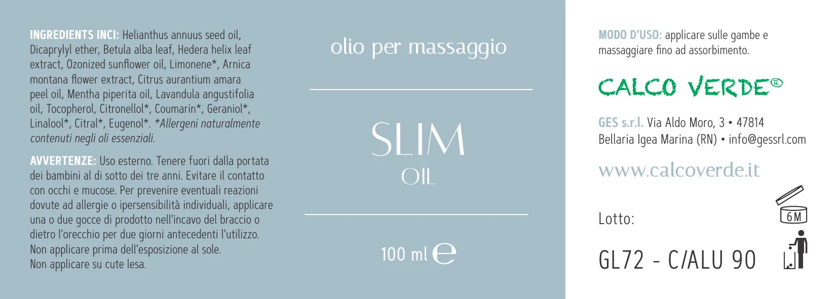 GES srl — Calco Verde — La linea oli Calco Verde: tavola 1 di 4, 140×50 MM