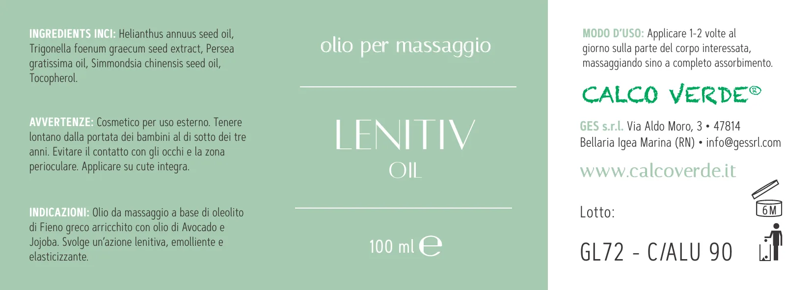 GES srl — Calco Verde — La linea oli Calco Verde: tavola 2 di 4, 140×50 MM