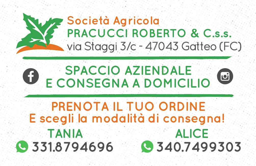 Società Agricola Pracucci Roberto & C.s.s. — Ortofrutta a domicilio: tavola 2 di 2, 85×55 MM